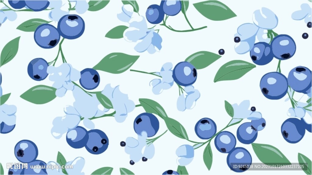 新鲜蓝莓手绘图案设计