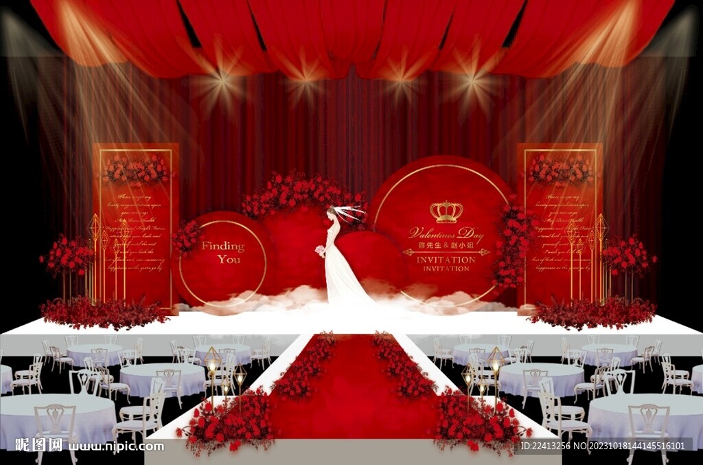红色小清新婚礼背景