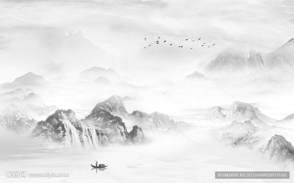 新中式高山流水简约背景墙