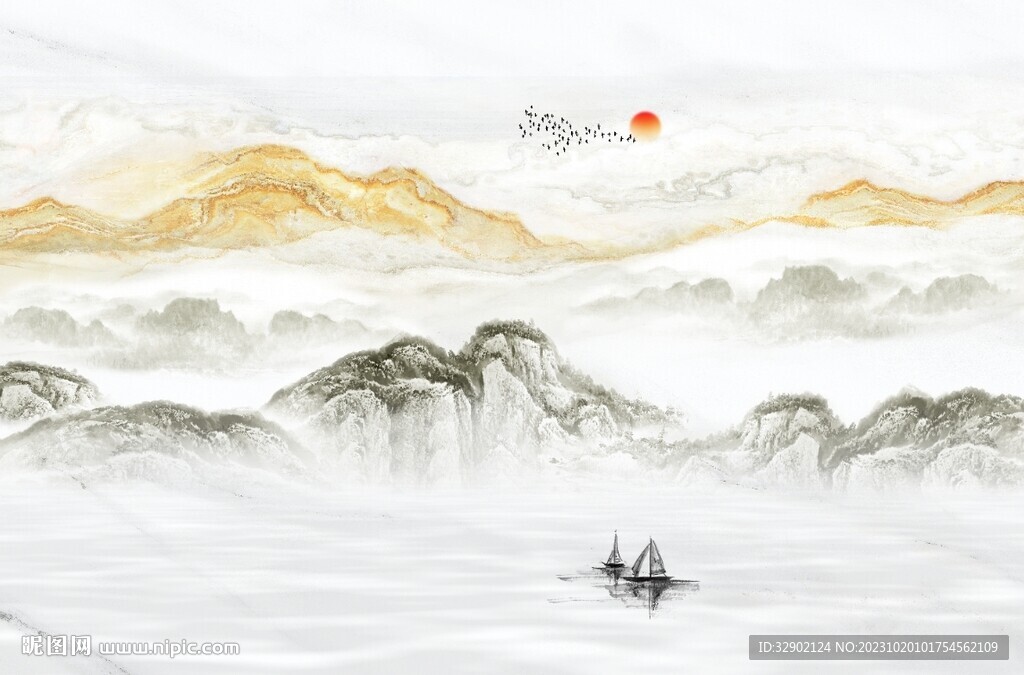 新中式水墨山水画