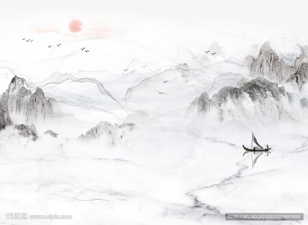 新中式水墨石纹江山如画石纹山水