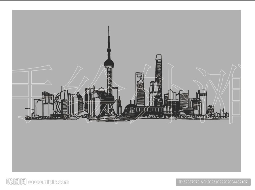 上海外滩手绘矢量图