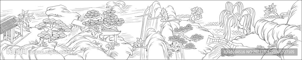 白描山水