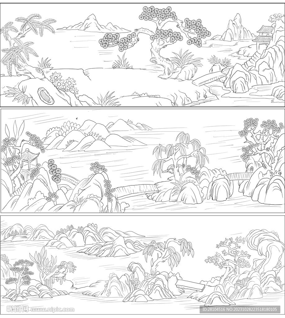 白描山水