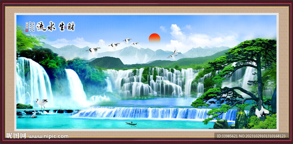 瀑布流水风景画
