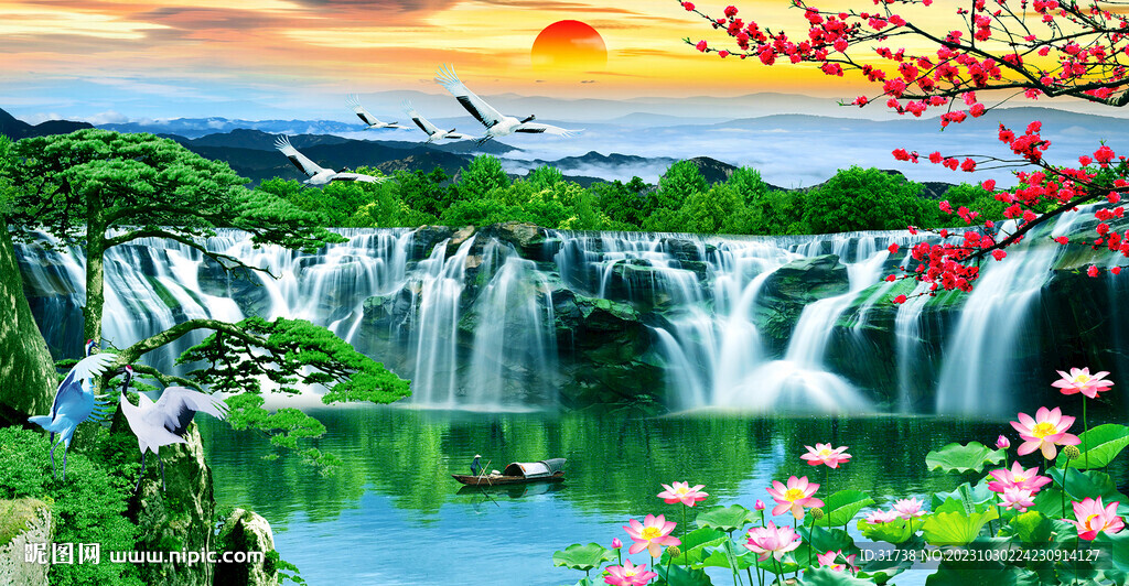 旭日东升山水画