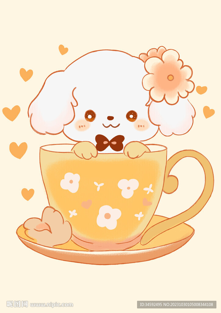  茶杯中可爱的小狗