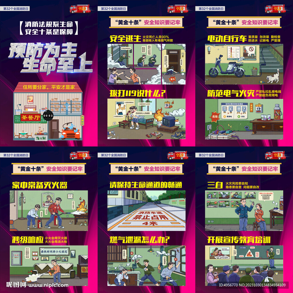 消防安全十条知识须牢记海报