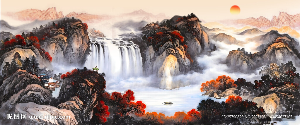 流水生财国画
