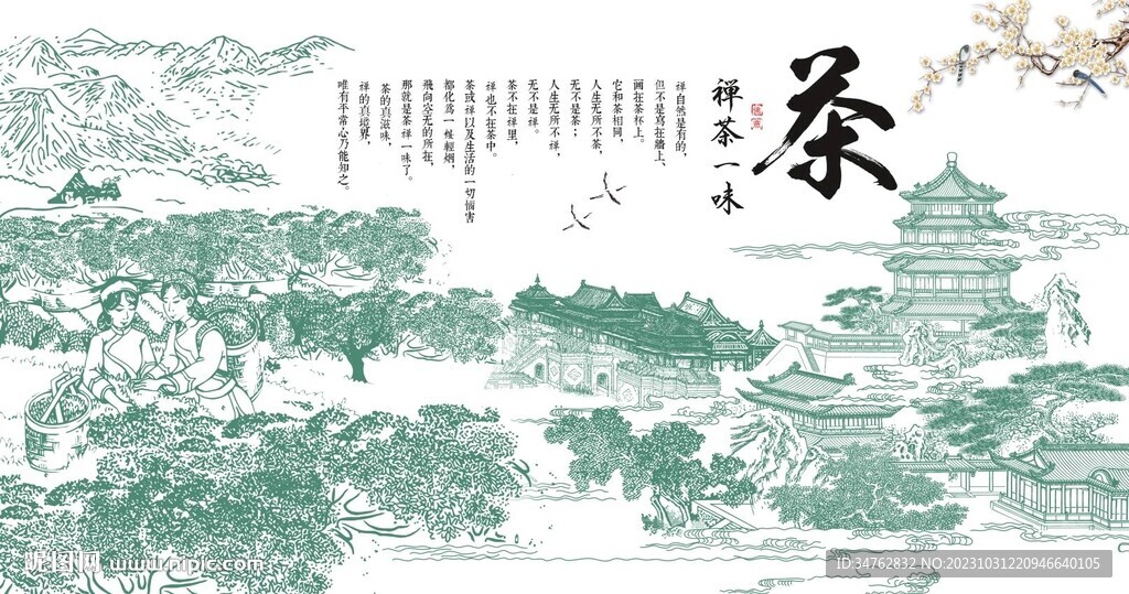 中式手绘茶道茶文化背景