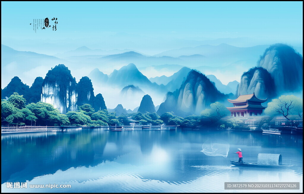 新中式抽象禅意山水情背景壁画