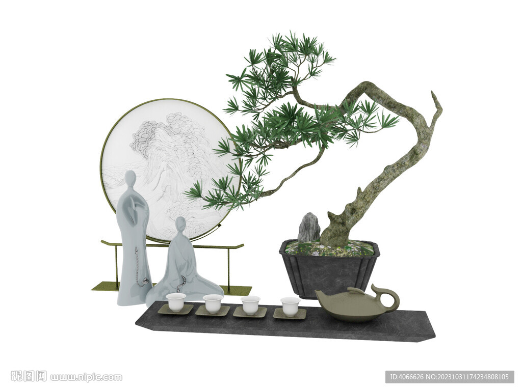  新中式迎客松摆件3d模型