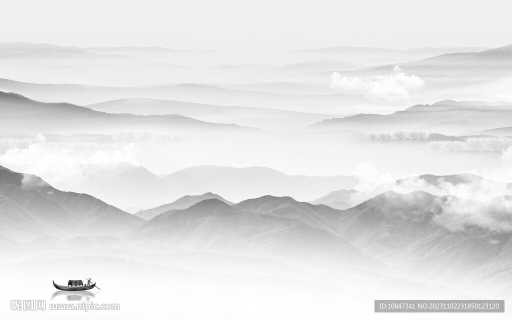 极简 意境灰山水画 TiF分层