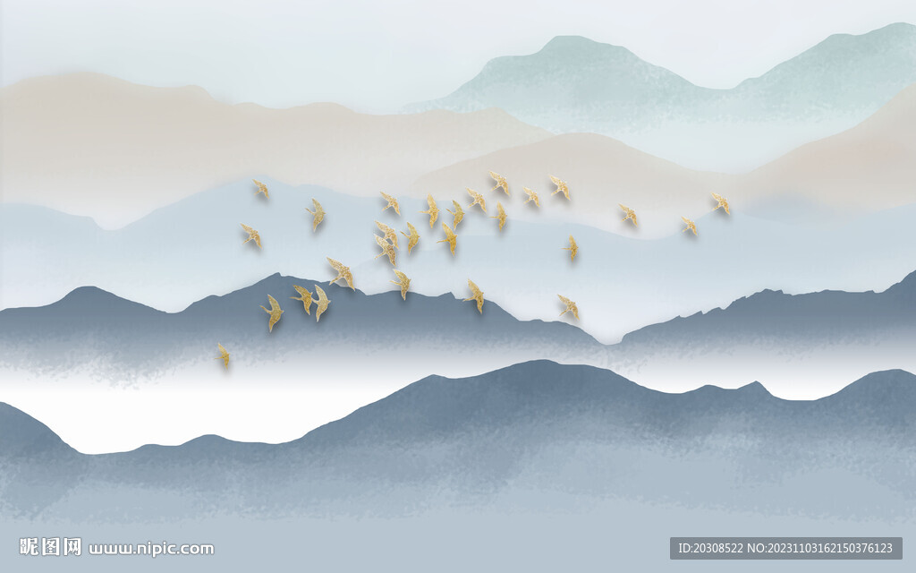 新中式水墨山水背景墙