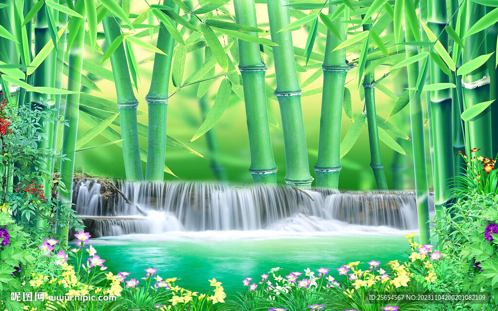 竹林流水电视背景墙