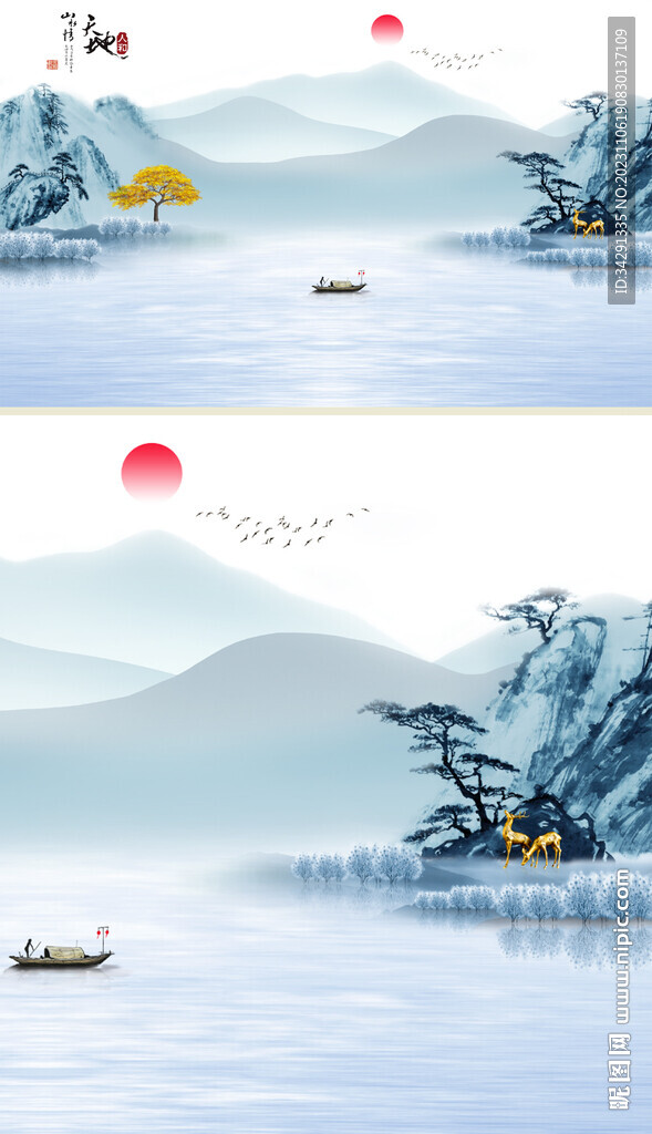 高清意境山水背景墙壁画