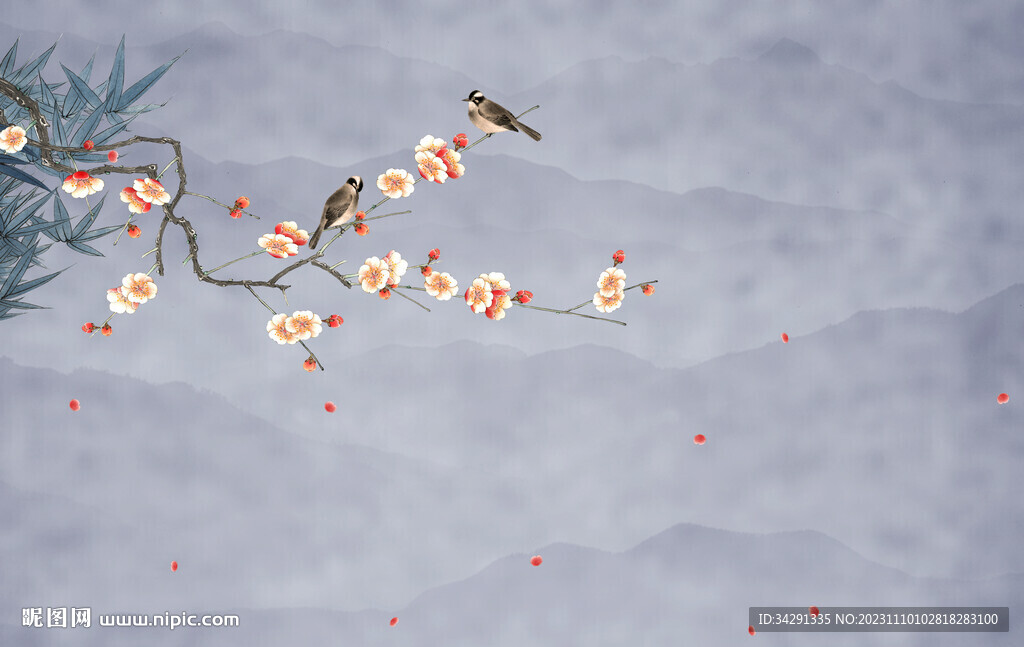 仿手绘高清花鸟