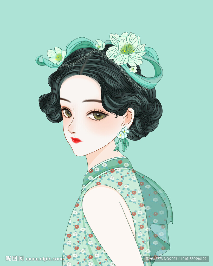 手绘插画美女