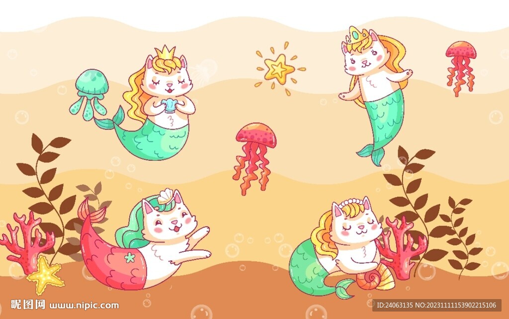 手绘卡通海洋背景墙