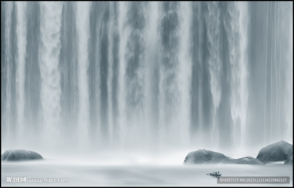 流水生财山水画