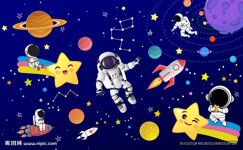 卡通太空星球宇宙背景墙图片