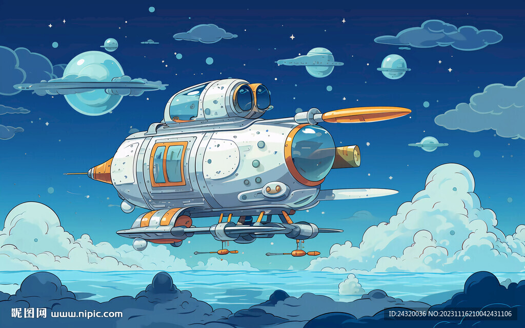 卡通宇宙飞船壁画装饰背景设计