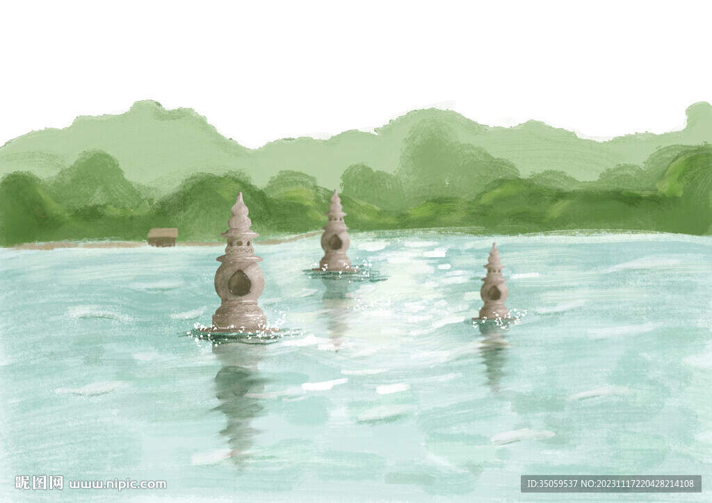 杭州三潭印插画