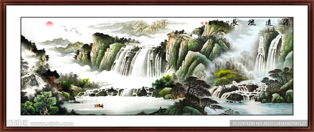 瀑布国画山水