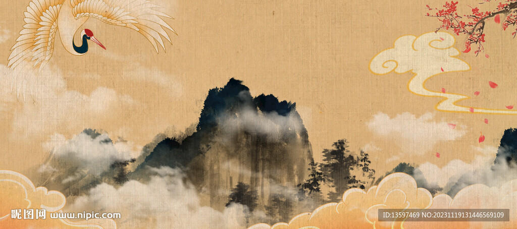国风山水祥云背景图