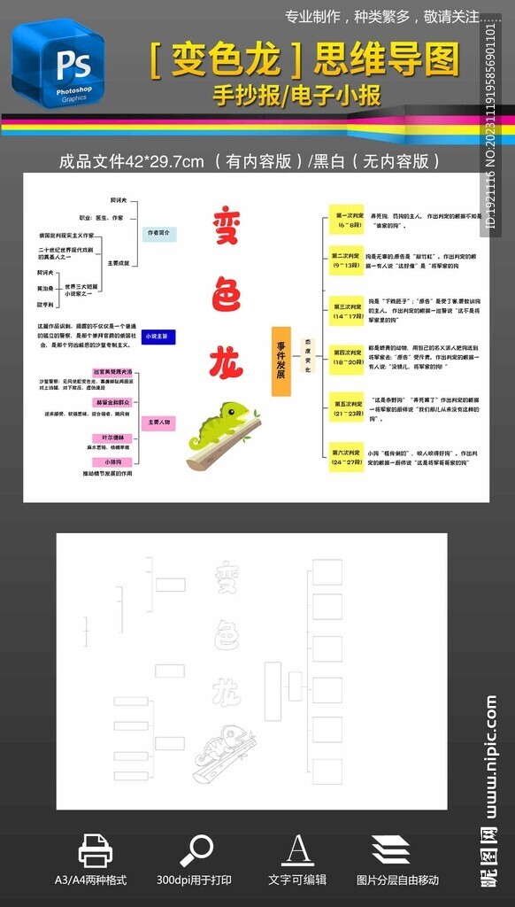 变色龙读书思维导图手抄报小报