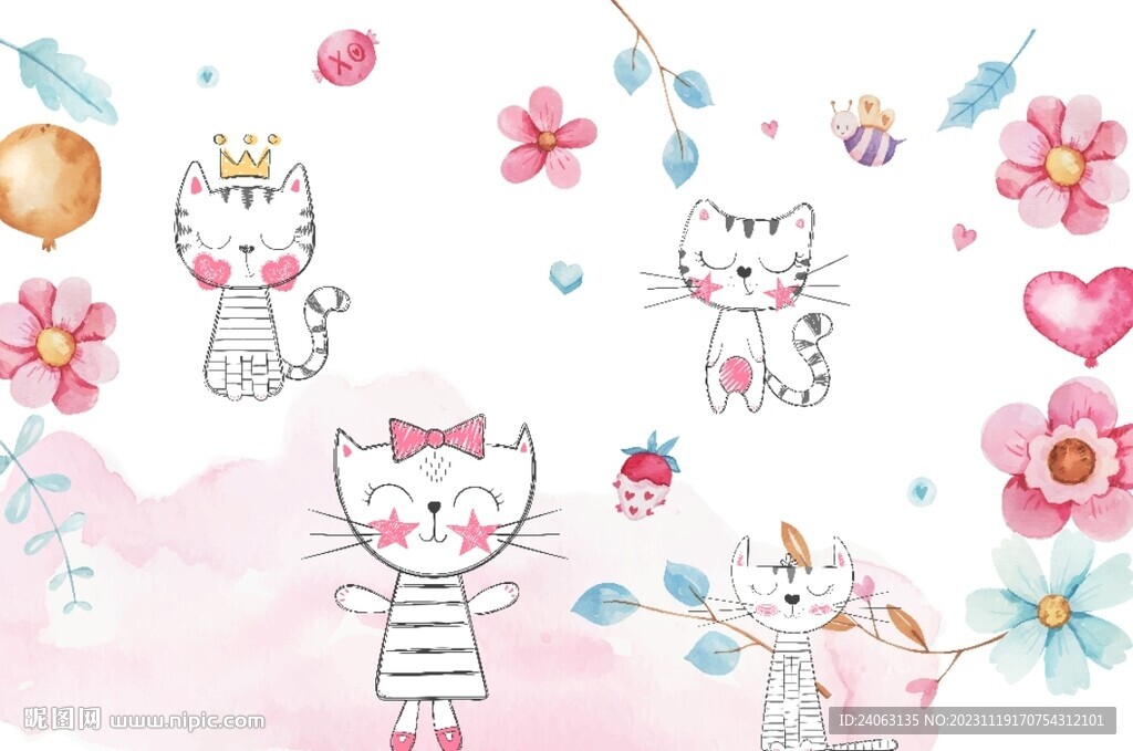 可爱手绘猫壁画