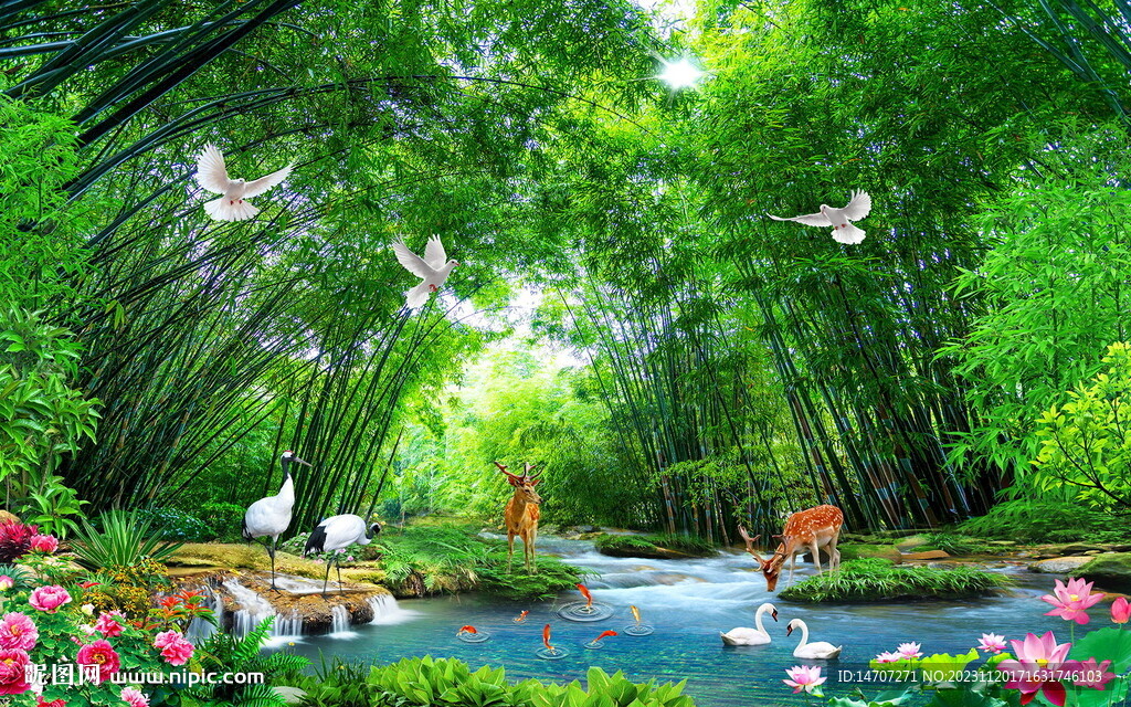 竹林森林风景画