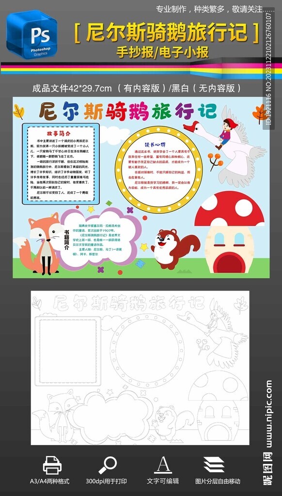 尼尔斯骑鹅旅行记手抄报小报