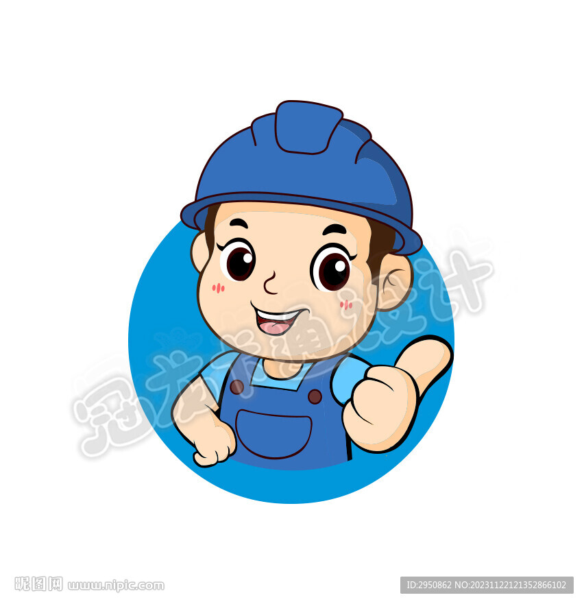 卡通小蓝工人矢量头像素材版