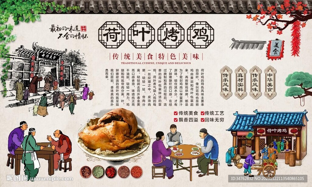 荷叶烤鸡背景