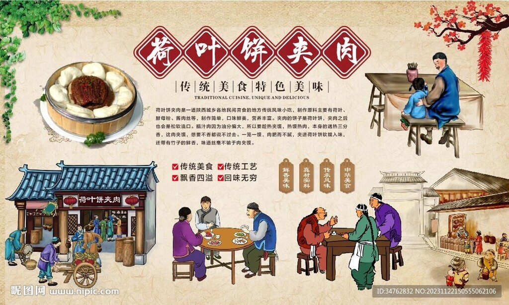 荷叶饼夹肉背景