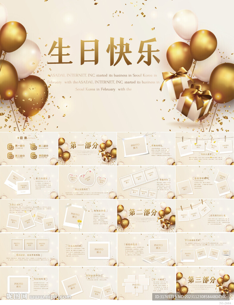 金色大气生日快乐生日派对PPT