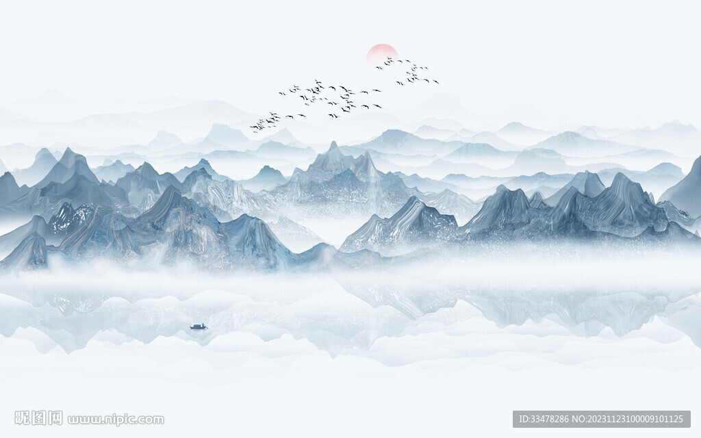 现代简约水墨山水画背景墙
