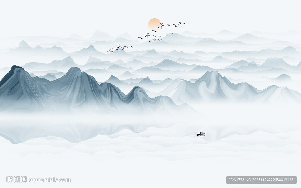 抽象水墨山水画背景墙
