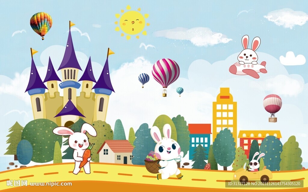 卡通兔子城堡儿童背景图片