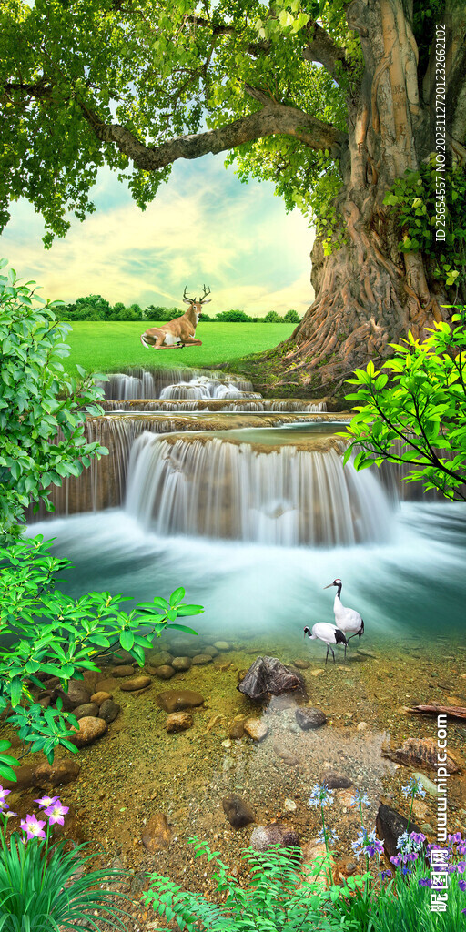 通幽树林流水风景画玄关