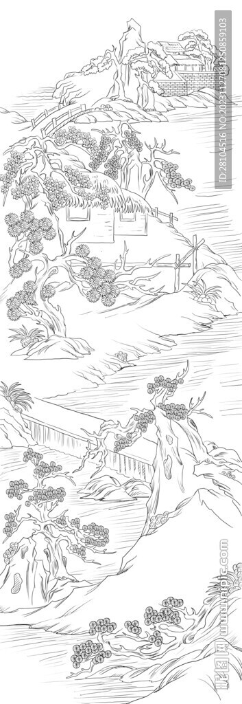 白描古建图