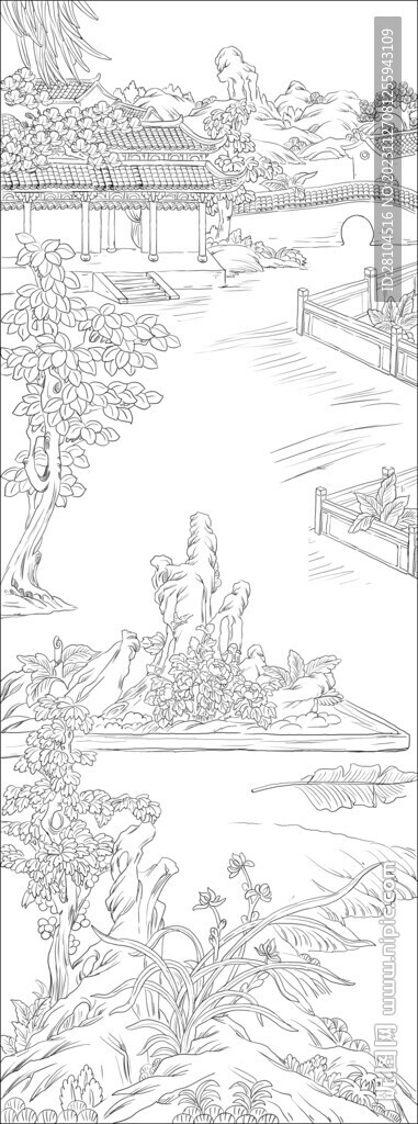 白描古建图