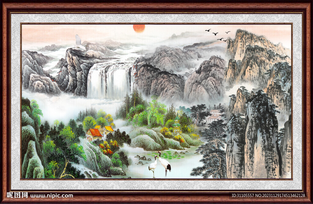 瀑布山水画