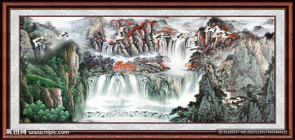 瀑布山水画 