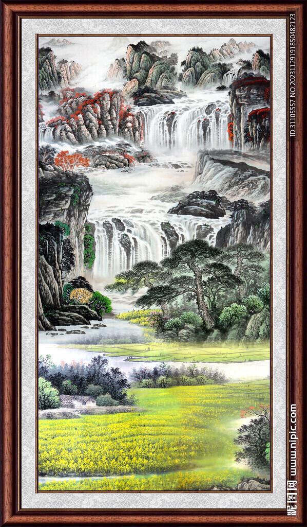 瀑布山水画 