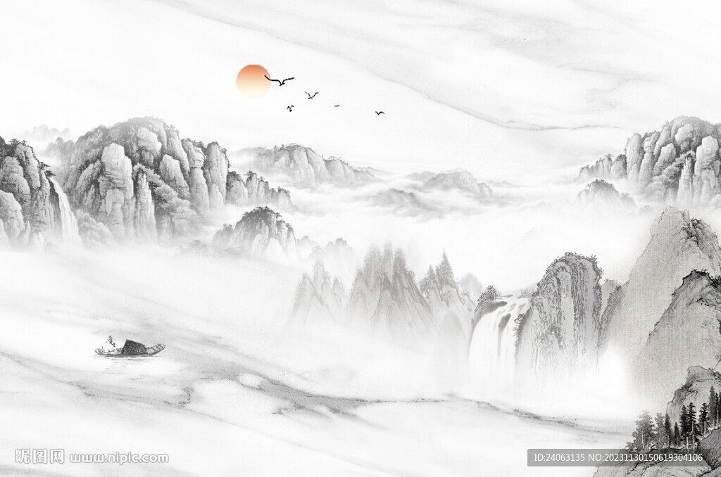国画山水背景墙