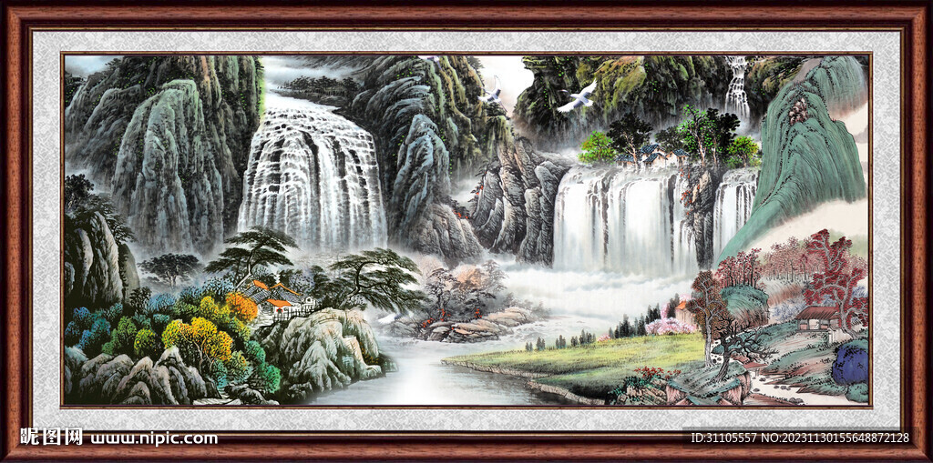 瀑布山水画
