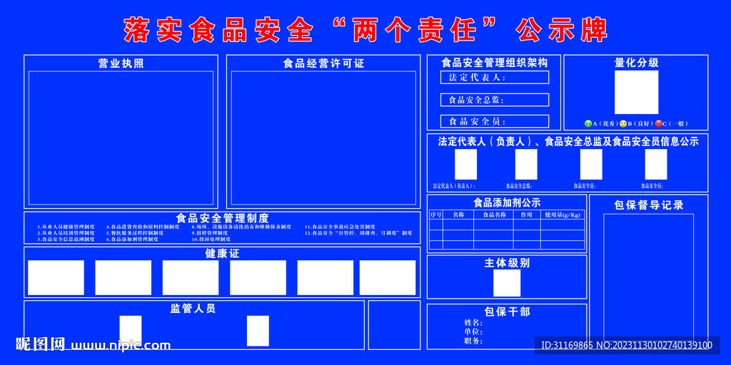 食品安全责任公示牌