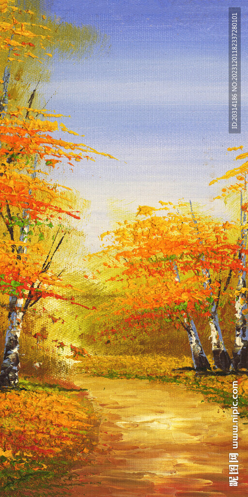 白桦林风景油画